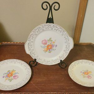 3 Vintage Triumph Limoges Meissen Rose 22K Gold IT-S256-1 Plates